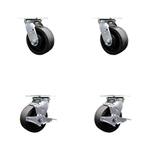 5 Inch Glass Filled Nylon Swivel Caster Set with Roller Bearings 2 Brakes SCC
